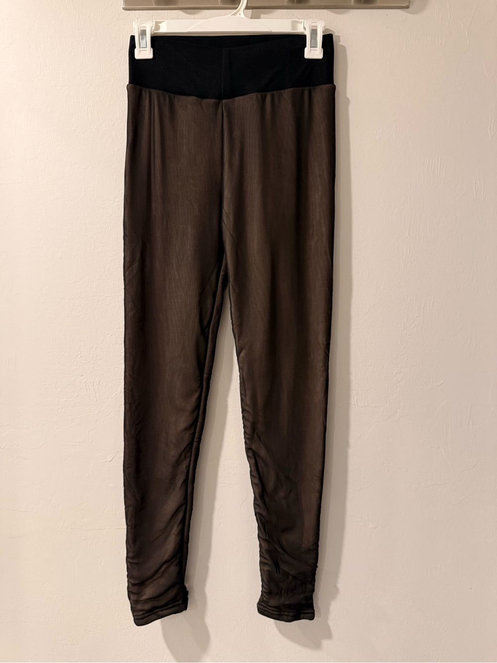 Womens Brown Stretch Jogger Pants with Black Waistband Fur Inside Tapered Fit